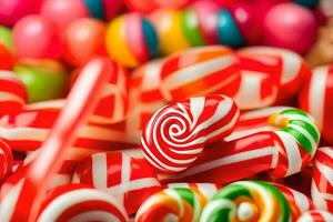 many colorful candies are arranged in a pile. AI-Generated photo