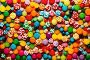 colorful candy candies on a white background. AI-Generated photo