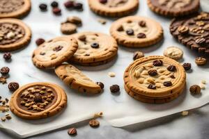 a cookie sheet with cookies and nuts on it. AI-Generated photo