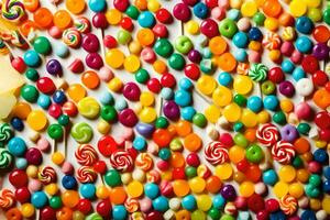 colorful candy candies on a white background. AI-Generated photo