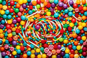 colorful candy and lollipops on a white background. AI-Generated photo