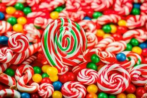 a close up of candy and candy canes. AI-Generated photo
