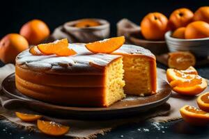 orange cake with slices on a plate. AI-Generated photo