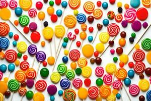 colorful lollipops on a white background. AI-Generated photo