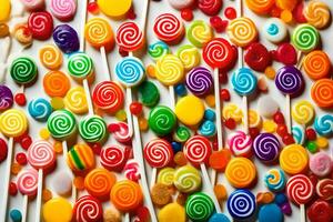 colorful lollipops on a white background. AI-Generated photo