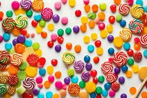 colorful candy lollipops on white background. AI-Generated photo