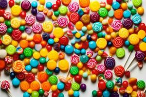 colorful candy lollipops on a white background. AI-Generated photo