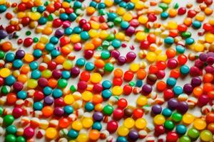 colorful candy balls on a white surface. AI-Generated photo