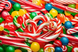 many candy canes are arranged in a heart shape. AI-Generated photo