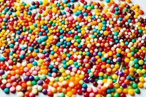 a pile of colorful sprinkles on a white surface. AI-Generated photo