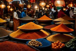 a market with many different types of spices. AI-Generated photo