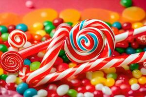 a colorful candy and candy lollipops. AI-Generated photo