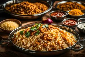 indian food dishes in a silver bowl. AI-Generated photo