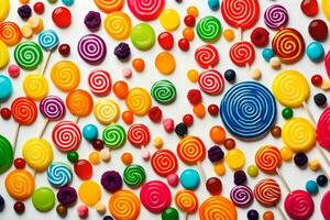 colorful lollipops on white background. AI-Generated photo