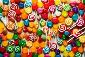 a large group of colorful lollipops. AI-Generated photo