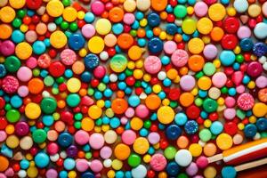 a colorful candy bowl with many different colored candies. AI-Generated photo