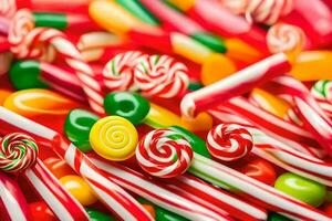 many different types of candy are shown in this image. AI-Generated photo