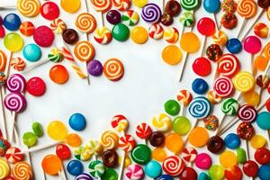 colorful lollipops on white background. AI-Generated photo