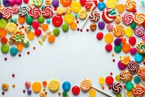 colorful candy lollipops on a white background. AI-Generated photo