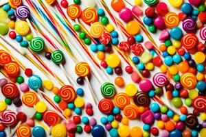colorful candy lollipops on white background. AI-Generated photo