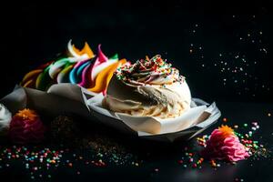 an ice cream sundae with sprinkles on top. AI-Generated photo