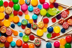 colorful candy lollipops on a white background. AI-Generated photo