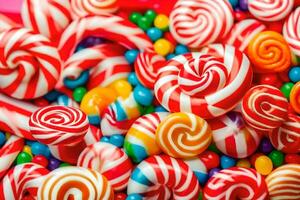 many colorful candy candies are arranged in a pile. AI-Generated photo