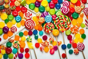 colorful candy lollipops on a white background. AI-Generated photo