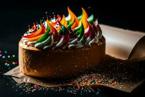 a cake with colorful sprinkles on top. AI-Generated photo