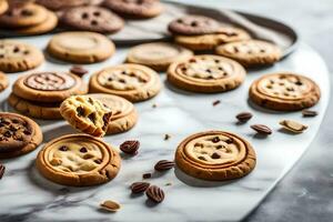 a tray of cookies on a marble counter. AI-Generated photo