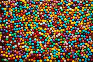 a large amount of colorful candy balls are scattered on a black background. AI-Generated photo