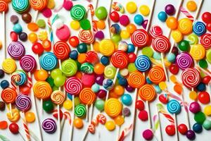 colorful lollipops on a white background. AI-Generated photo