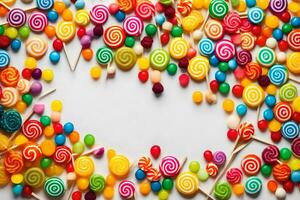 colorful lollipops on white background. AI-Generated photo