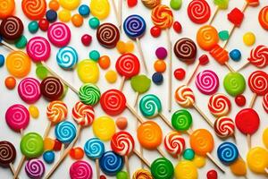 colorful lollipops on a white background. AI-Generated photo
