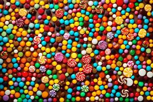 colorful candy candy on a chocolate bar. AI-Generated photo