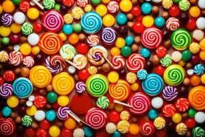 colorful candy lollipops on a black background. AI-Generated photo