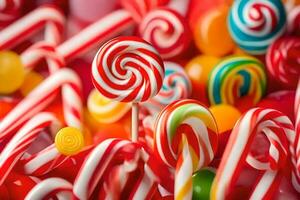 many colorful candy lollipops are arranged in a pile. AI-Generated photo