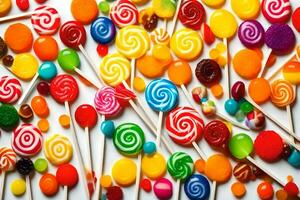 lollipops are arranged in a variety of colors. AI-Generated photo