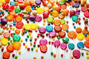 colorful lollipops on white background. AI-Generated photo