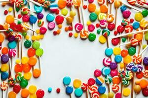 colorful lollipops on white background. AI-Generated photo