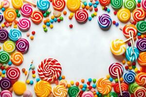 colorful lollipops and candy on a white background. AI-Generated photo