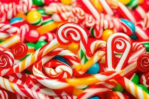 a pile of colorful candy canes. AI-Generated photo