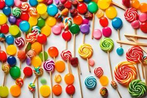 colorful candy lollipops on white background. AI-Generated photo