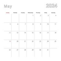 Simple wall calendar for May 2024 with dotted lines. The calendar is in English, week start from Sunday. vector