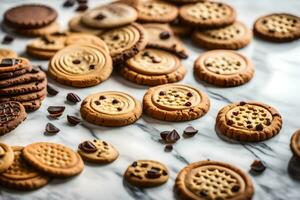 a variety of cookies and chocolate chips. AI-Generated photo