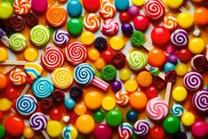 colorful candy is arranged in a pile. AI-Generated photo