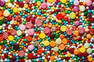 a large pile of colorful candies. AI-Generated photo