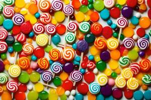 colorful candy lollipops on a white background. AI-Generated photo