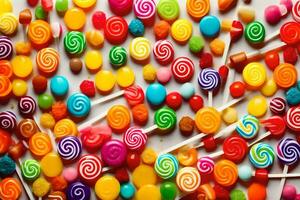 colorful lollipops on a white background. AI-Generated photo