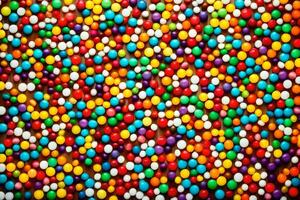 a large pile of colorful candy balls. AI-Generated photo